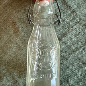 Vintage Half-Pint Milk Bottle | Wire Bail & Porcelain Stopper | Rustic Decor